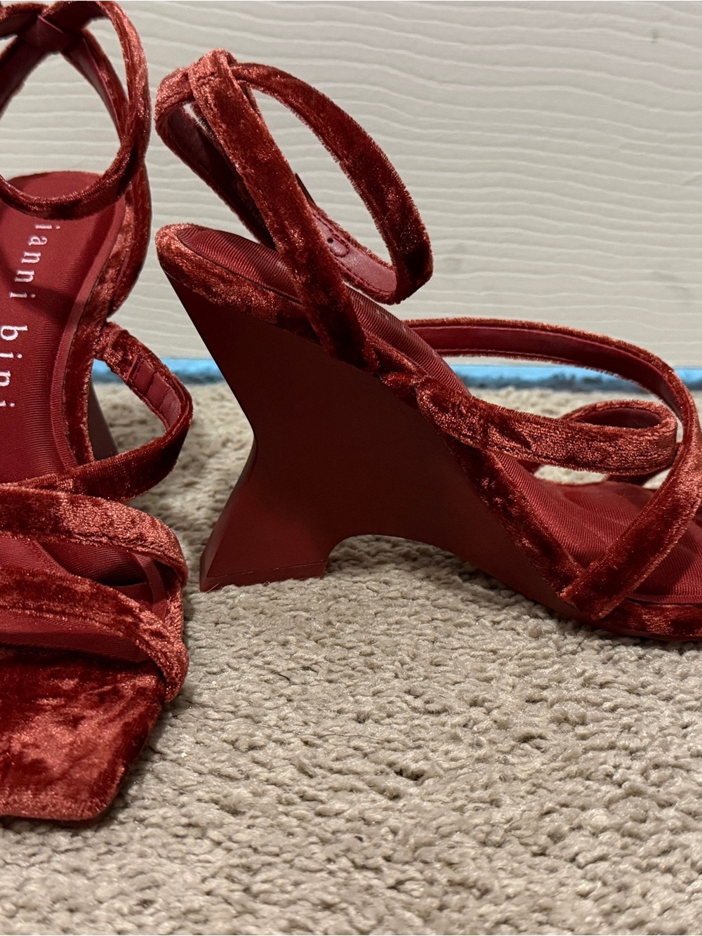 Gianni Bini Burgundy Velvet Strappy Wedge Sandals